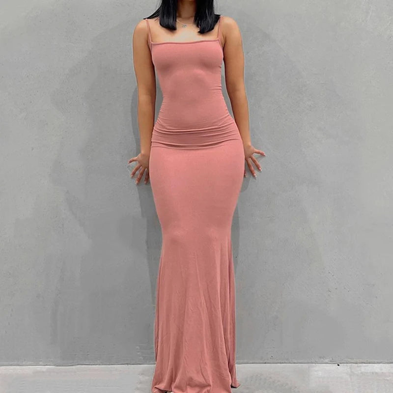 Satin Slip Sleeveless Backless Maxi Dress Women 2023 Y2K Summer Bodycon Elegant Sexy Outfits Ladies Birthday Party Club Sundress